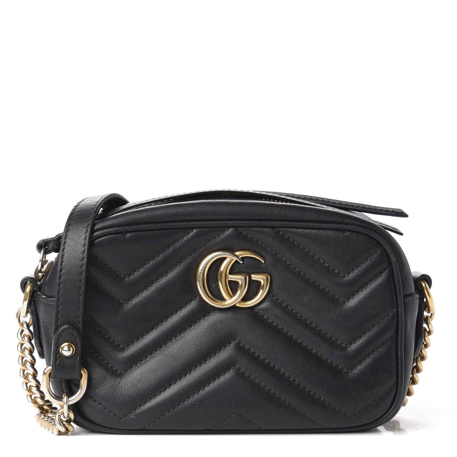Gucci Calfskin Matelasse Mini GG Marmont Chain Shoulder Bag Black 1 of 13