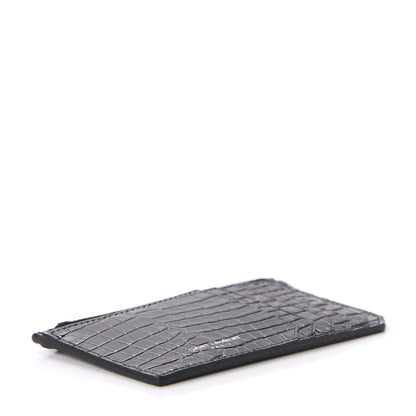 Saint Laurent Calfskin Crocodile Embossed 5 Fragments Zip Card Case Black 4 of 8