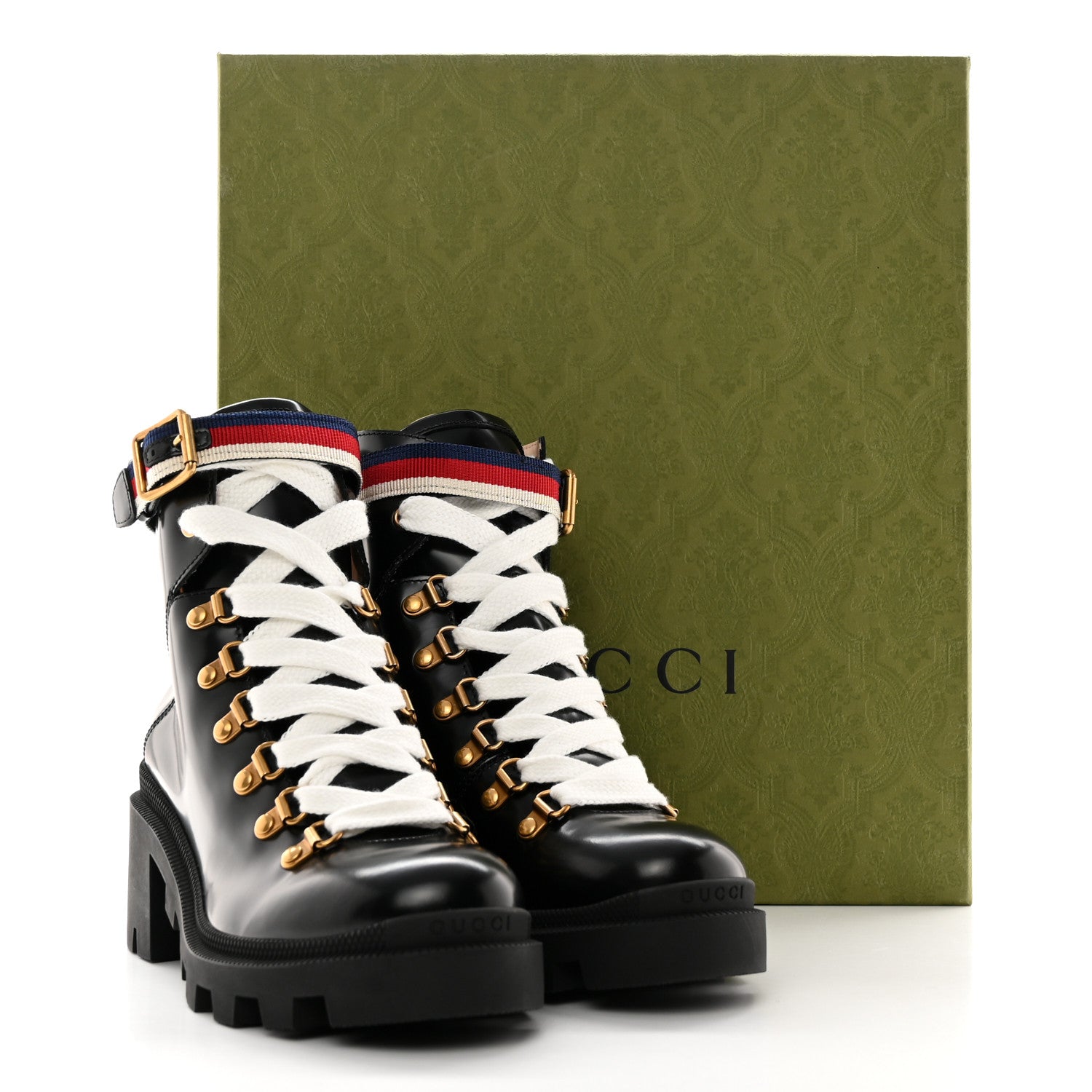 Gucci Calfskin Sylvie Web Womens Lace Up Combat Boots 36.5 Black 10 of 10