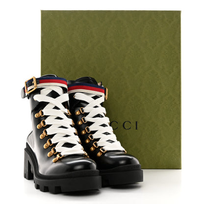 Gucci Calfskin Sylvie Web Womens Lace Up Combat Boots 36.5 Black 10 of 10