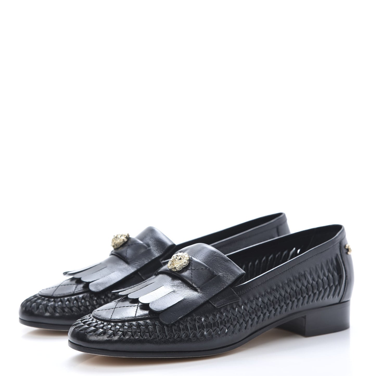 Lambskin Braided Kangaroo Mocassin Loafers 40 Black