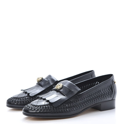 Chanel Lambskin Braided Kangaroo Mocassin Loafers 40 Black 3 of 9