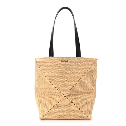 Loewe Raffia Calfskin Medium Puzzle Fold Tote Natura 1 of 9
