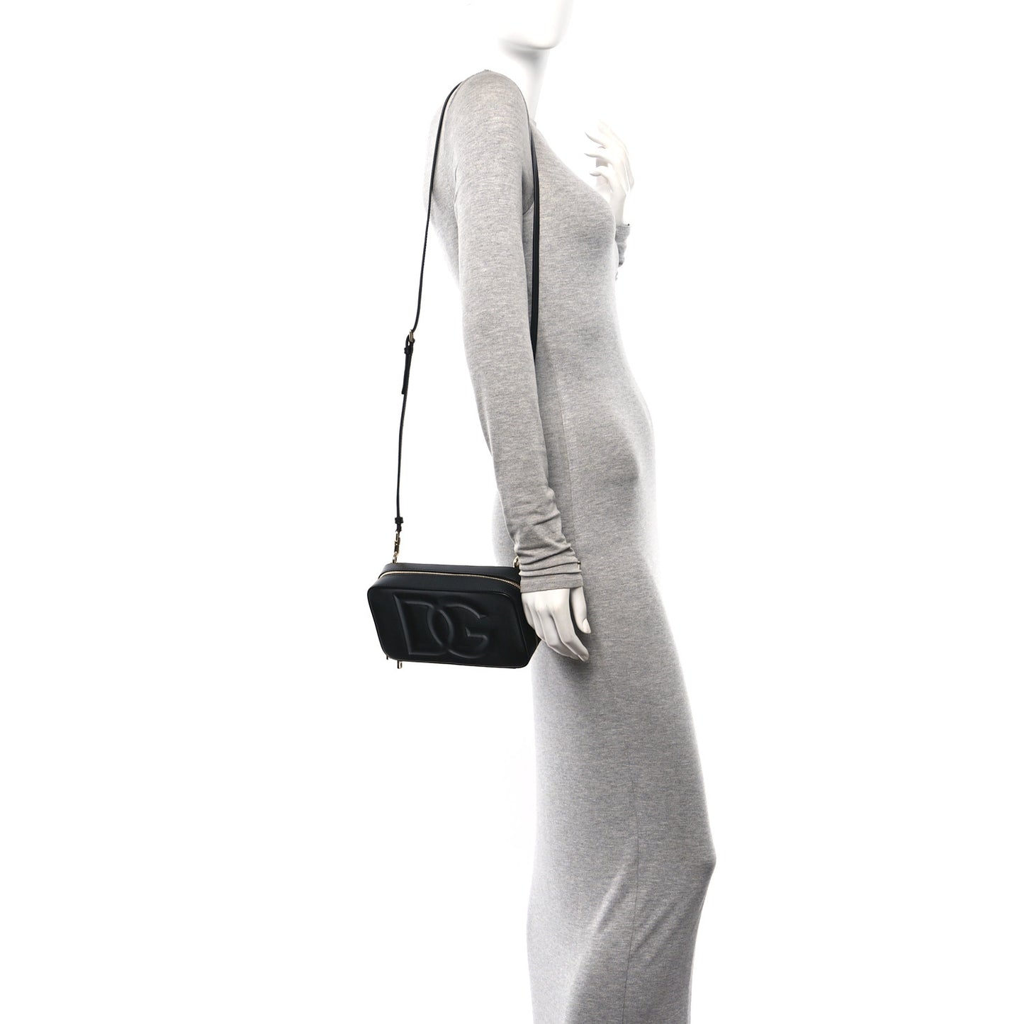 DOLCE GABBANA Calfskin Small DG Logo Camera Crossbody Bag Black