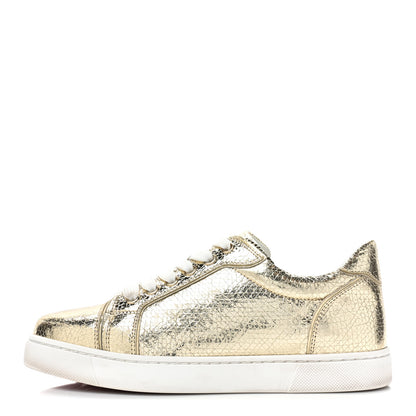Christian Louboutin Crackled Patent Calfskin Womens Vieira Flat Sneakers 36.5 Platine 1 of 10