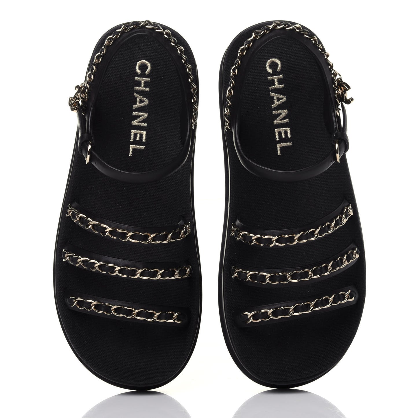 Calfskin Chain Platform Sandals 36 Black