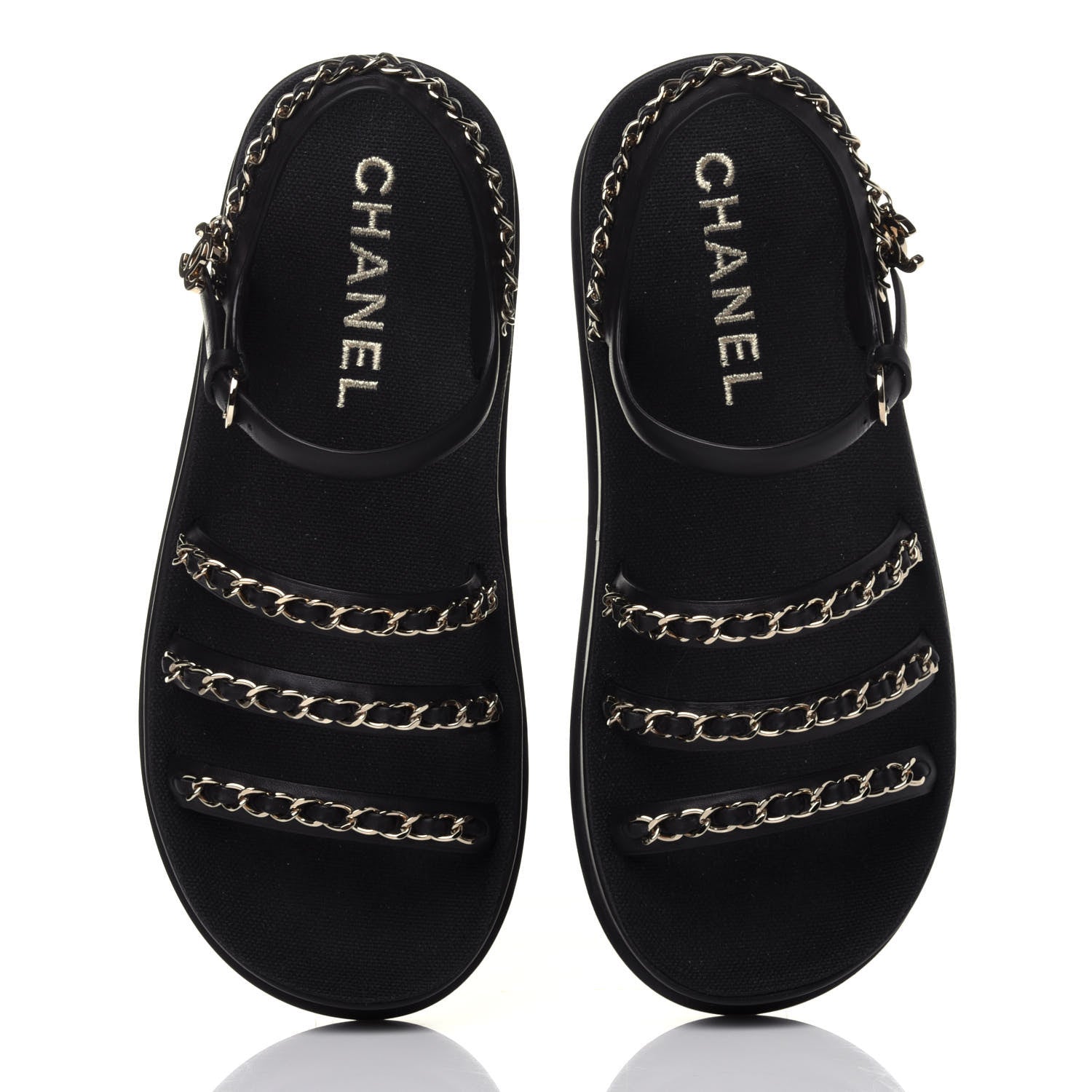 Chanel Calfskin Chain Platform Sandals 36 Black 6 of 12