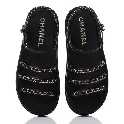Chanel Calfskin Chain Platform Sandals 36 Black 6 of 12