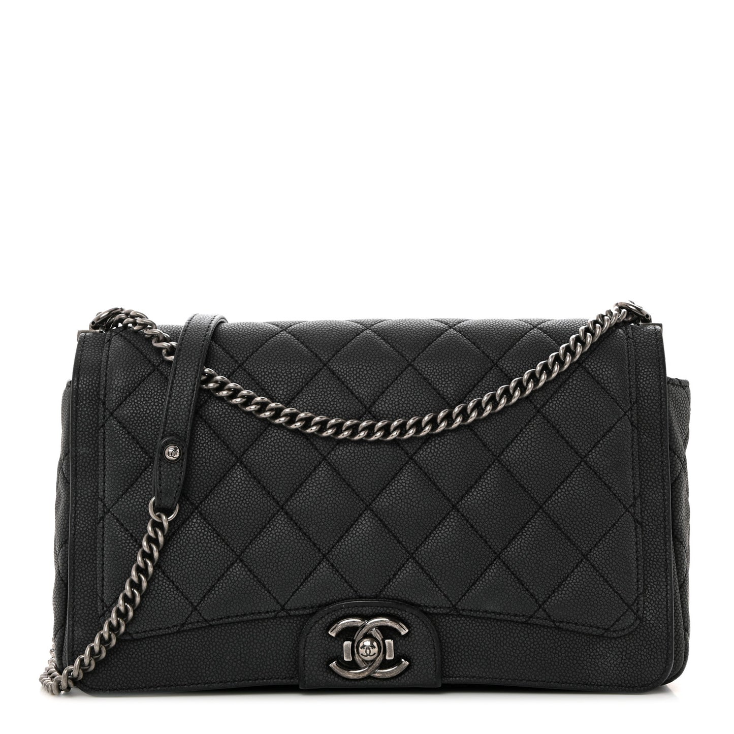 Washed Caviar Quilted Large Turn Around Ligne Flap Grey