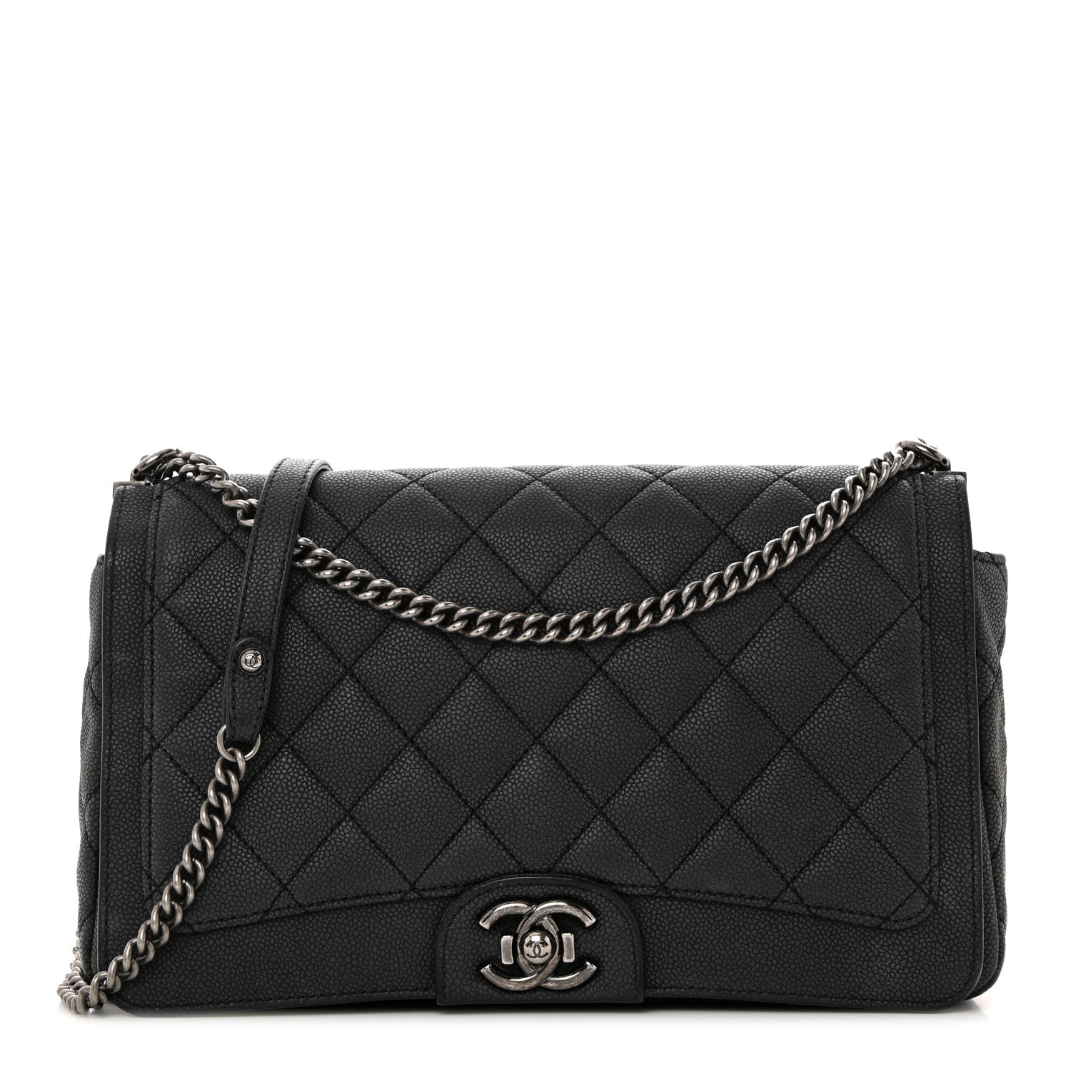 Chanel Washed Caviar Quilted Large Turn Around Ligne Flap Grey 1 of 10