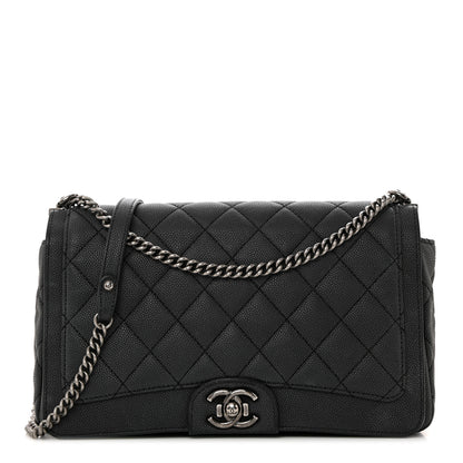 Chanel Washed Caviar Quilted Large Turn Around Ligne Flap Grey 1 of 10