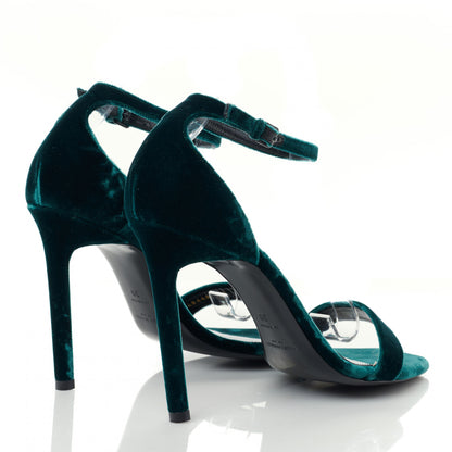 Saint Laurent Velvet Amber 105 Ankle Strap Sandals 39 Malachite 4 of 8