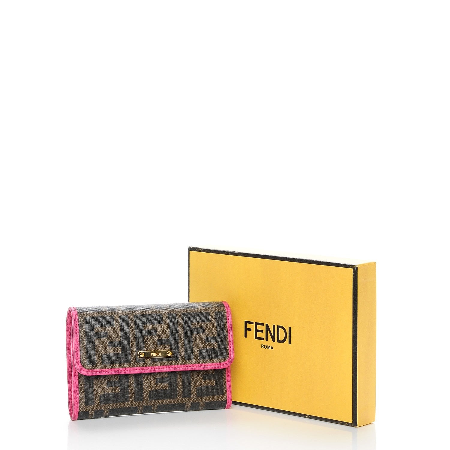 Fendi Zucca Spalmati Vitello Elite Tri-Fold Wallet Tobacco Ciclamino 10 of 10
