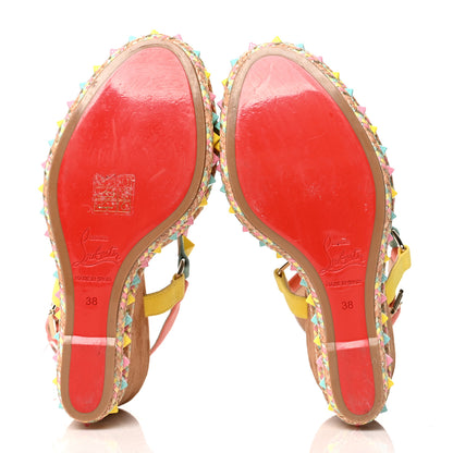 Christian Louboutin Veau Velours Pyraclou 110 Wedge Sandals 38 Biscotto 5 of 7