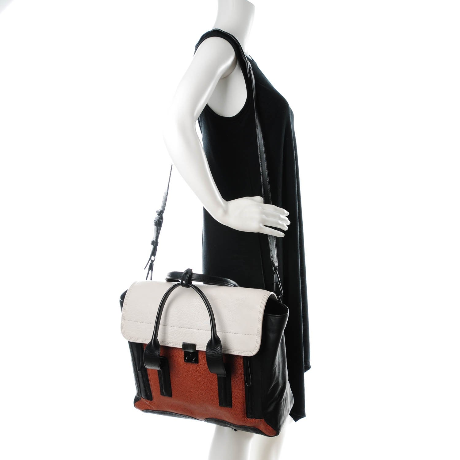 3.1 Phillip Lim 3.1 Textured Calfskin Large Colorblock Pashli Satchel Copper 2 of 11