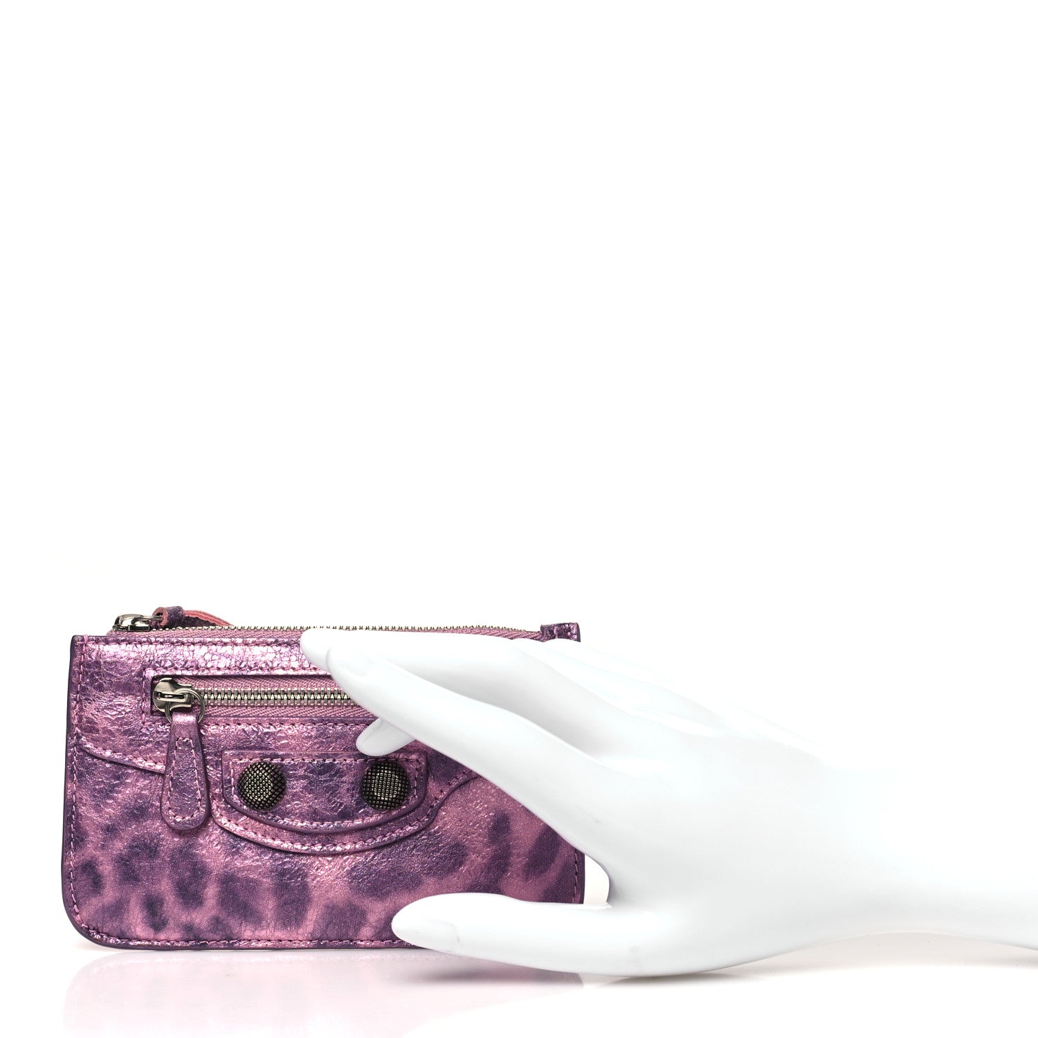 Balenciaga Metallic Agneau Leopard Print Le Cagole Coin Card Holder Pink 2 of 8