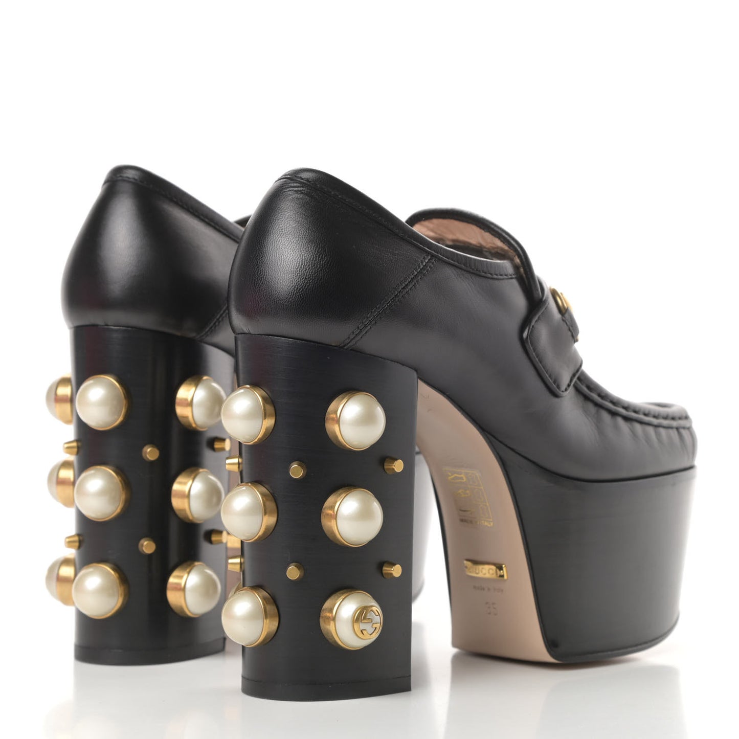 Malaga Kid Pearl Studded Vegas Platform Loafers 35 Black