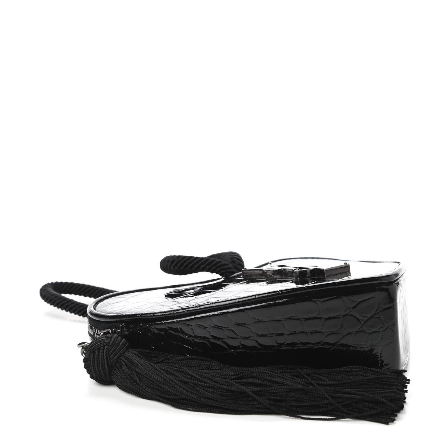 Patent Crocodile Embossed Sac Coeur Heart Shaped Clutch Black