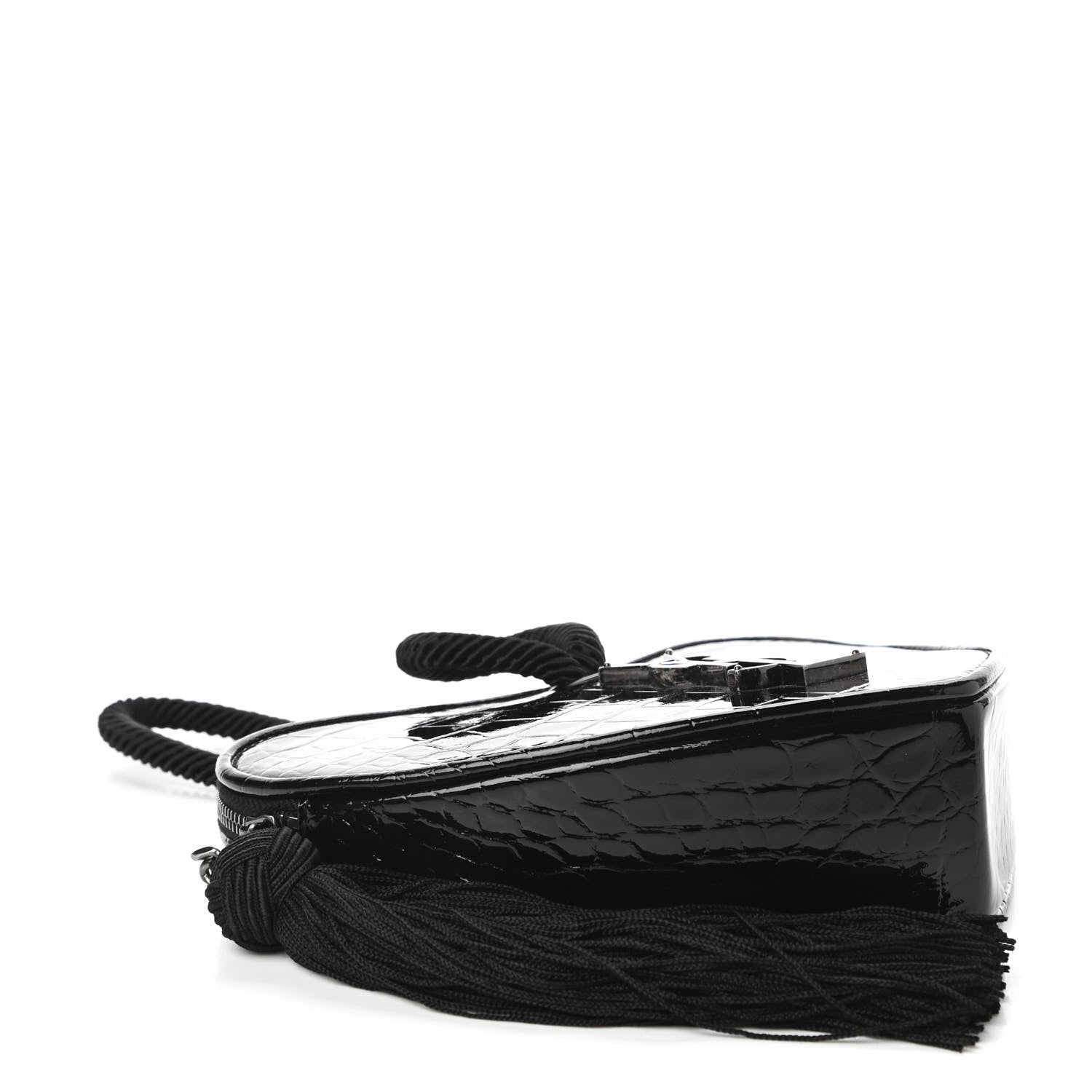 Saint Laurent Patent Crocodile Embossed Sac Coeur Heart Shaped Clutch Black 4 of 10