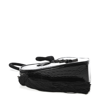 Saint Laurent Patent Crocodile Embossed Sac Coeur Heart Shaped Clutch Black 4 of 10