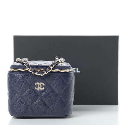 Chanel Caviar Quilted Mini Vanity Case With Chain Navy Blue 11 of 11