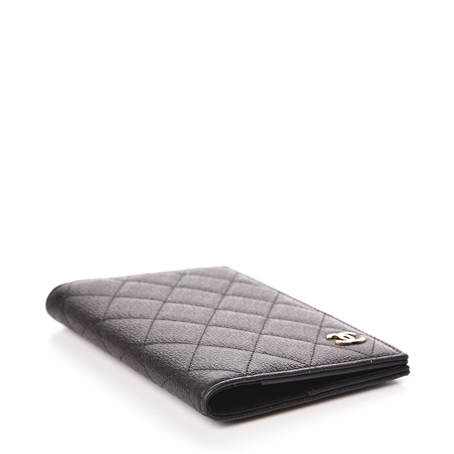 Letter Calfskin Embossed Quilted Passport Holder Black