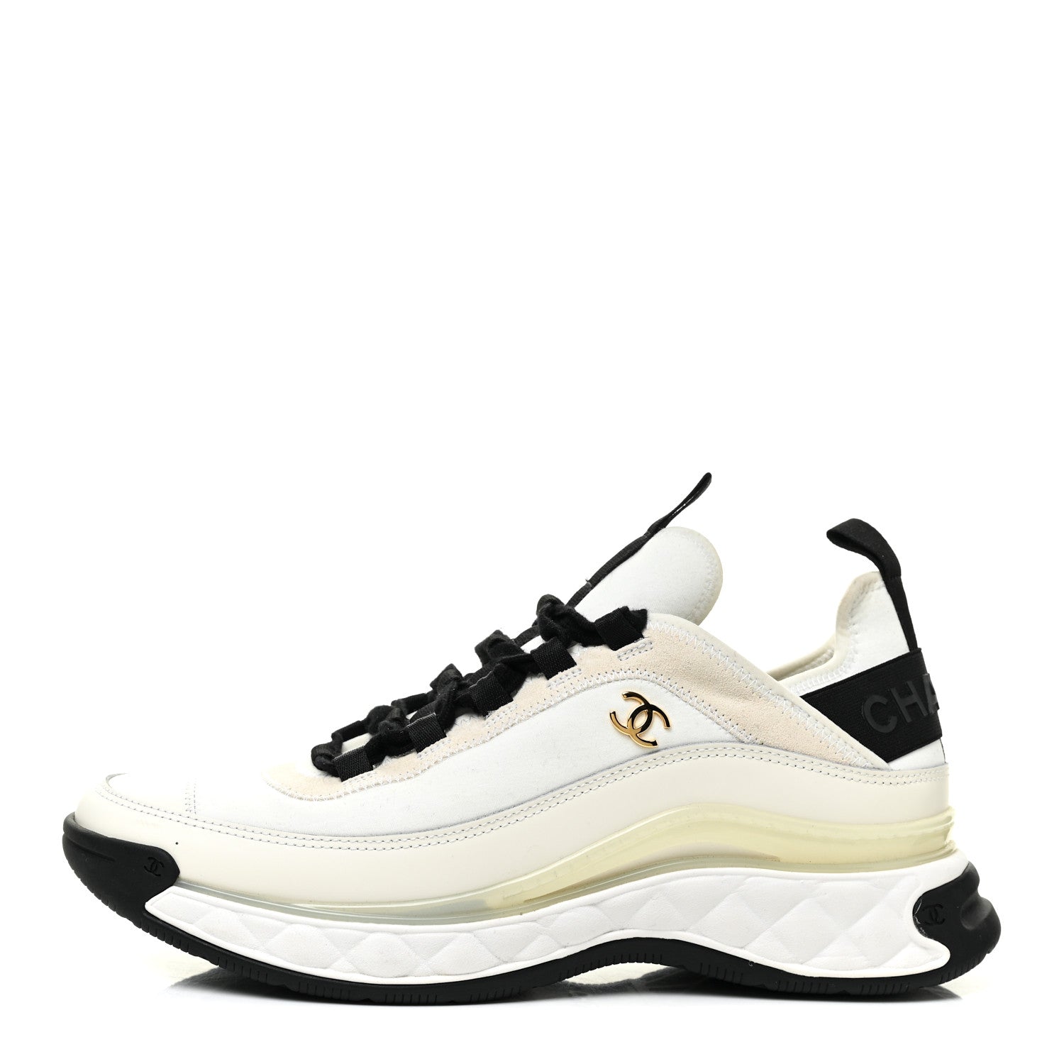 Chanel Velvet Calfskin Mixed Fibers CC Sneakers 41 Ivory Black 1 of 11