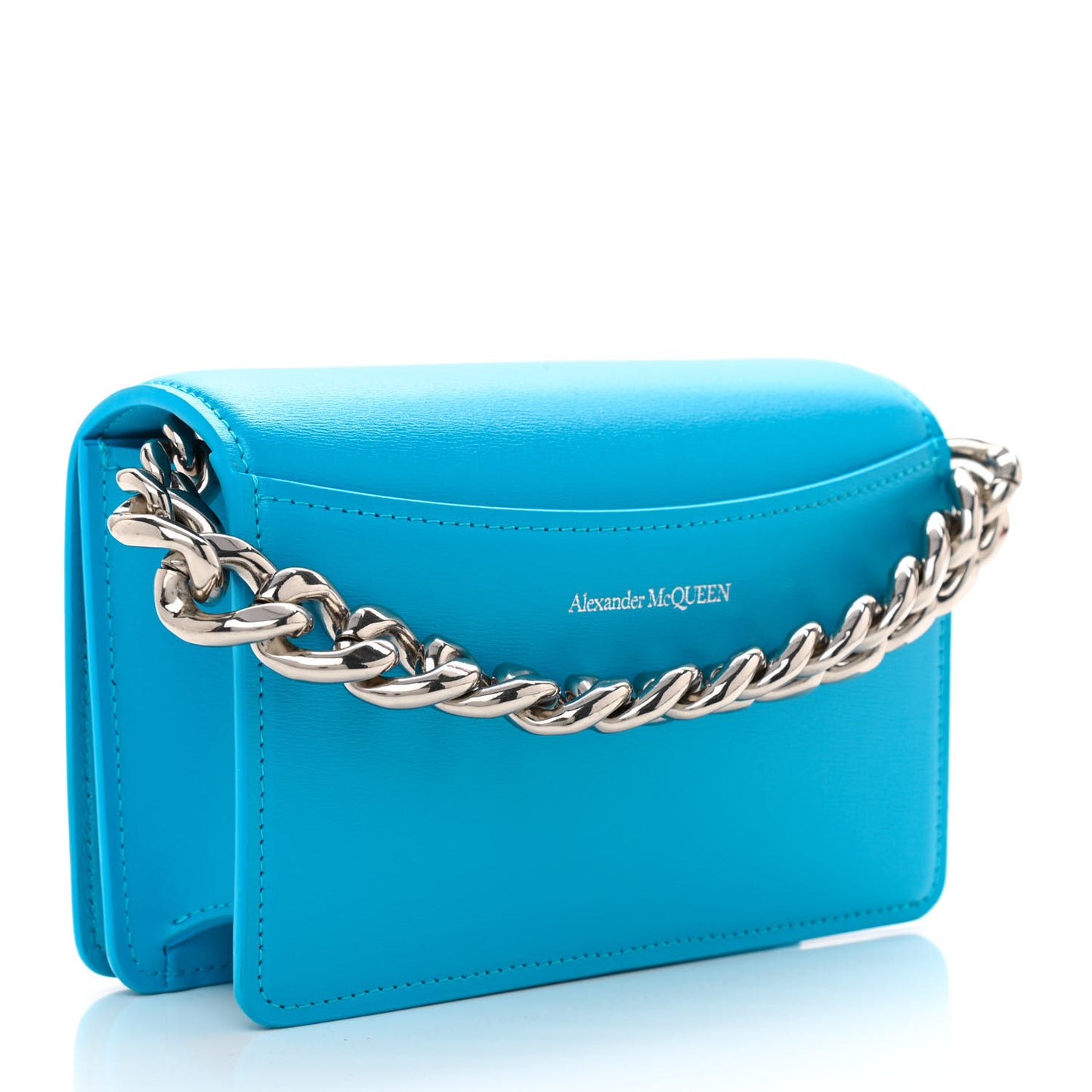 Smooth Calfskin Four Ring Knuckle Mini Chain Clutch Blue