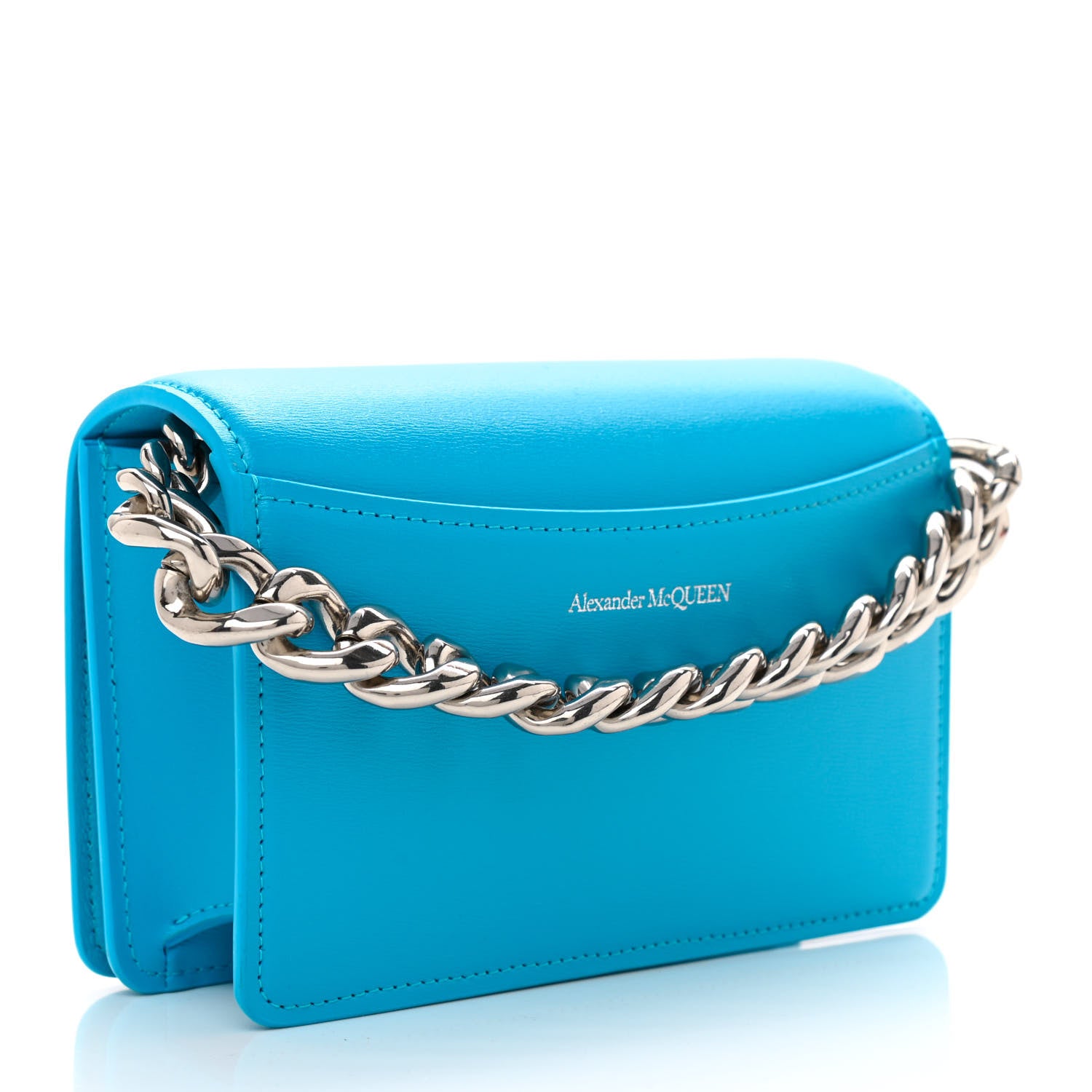 Alexander McQueen Smooth Calfskin Four Ring Knuckle Mini Chain Clutch Blue 3 of 9