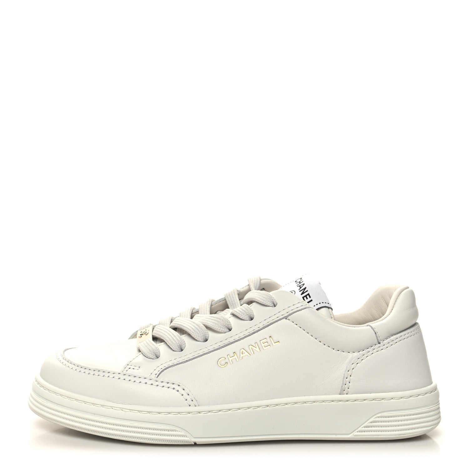 Chanel Calfskin Womens CC Logo Sneakers 37.5 White 1 of 9