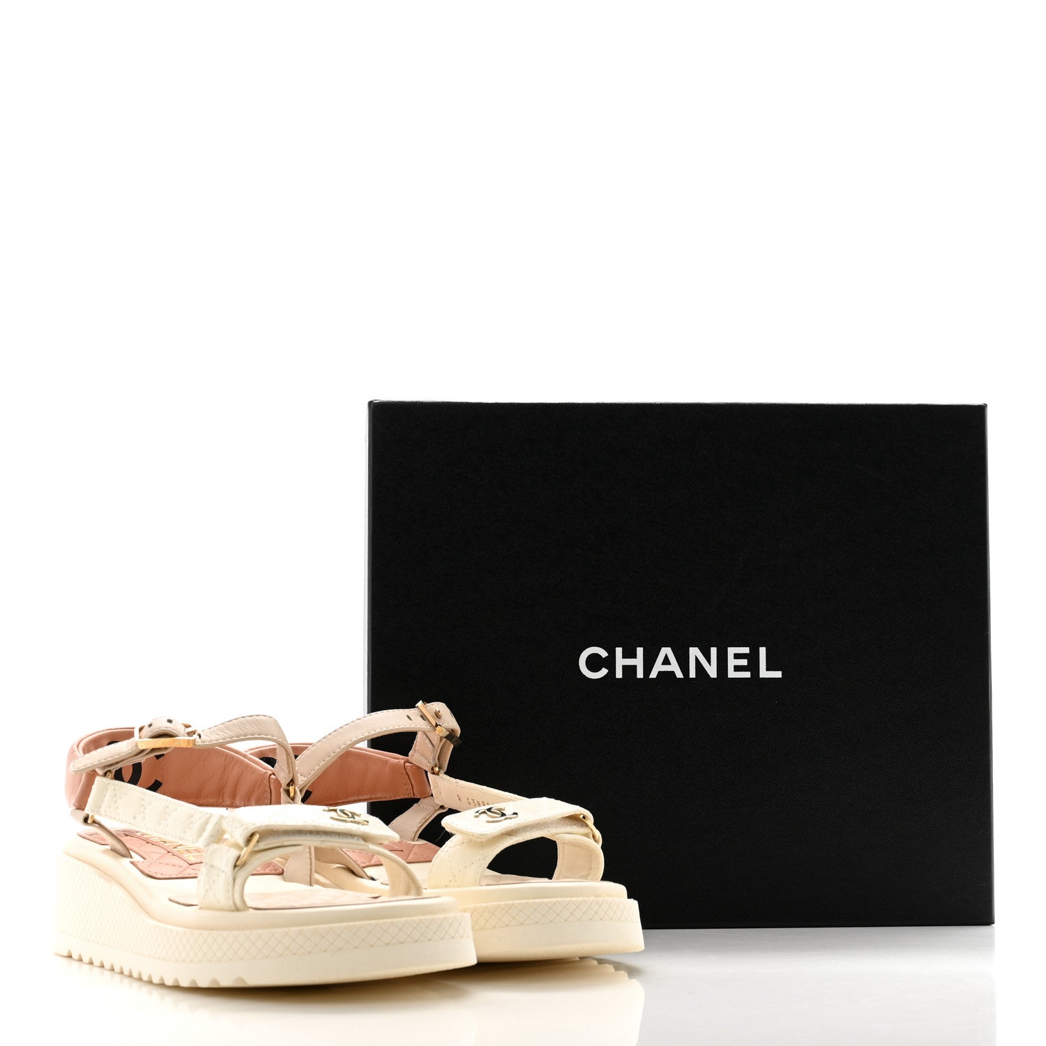 Chanel Lambskin Logo Platform Sandals 38.5 Beige Ivory White 10 of 10