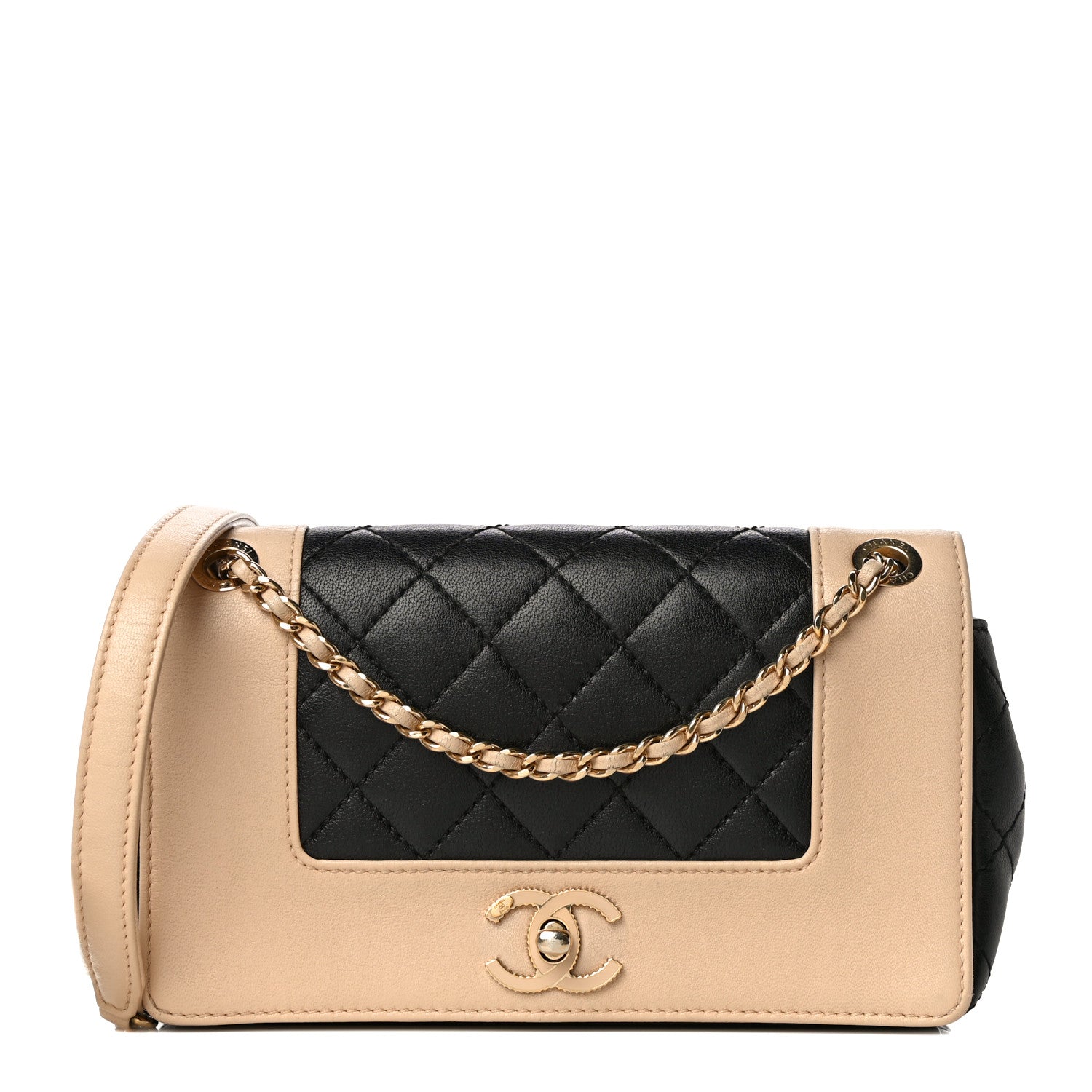 Chanel Sheepskin Quilted Medium Vintage Mademoiselle Flap Beige Black 1 of 12