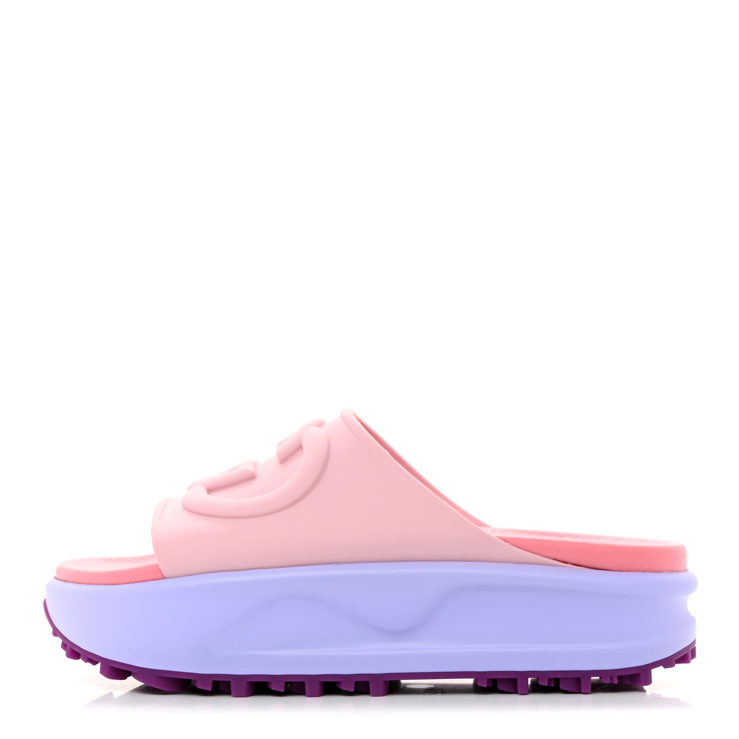 Soft Rubber Womens Interlocking G Platform 42mm Slide Sandals 38 Sugar Pink