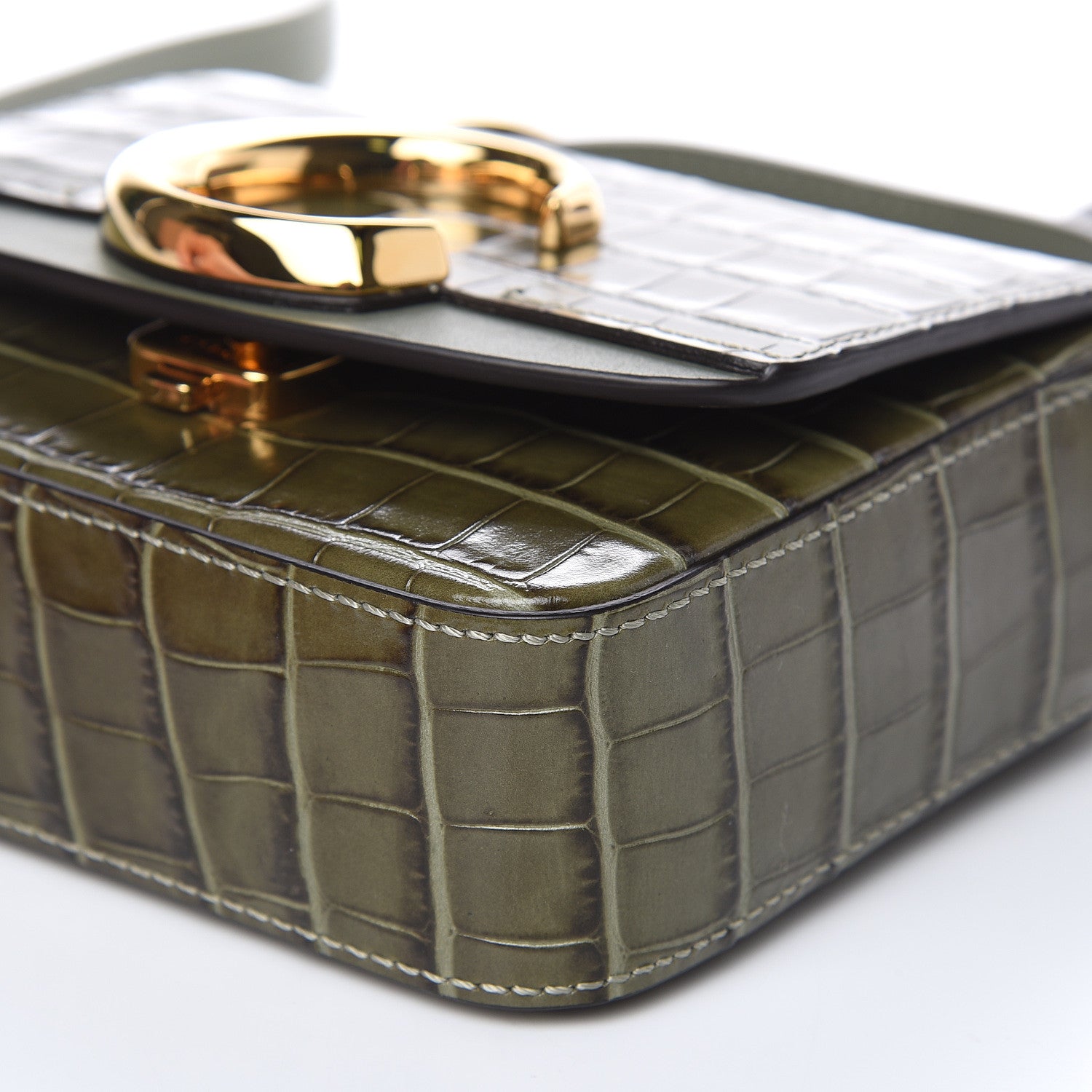 Chloe Calfskin Crocodile Embossed Mini C Double Carry Misty Forest 9 of 10