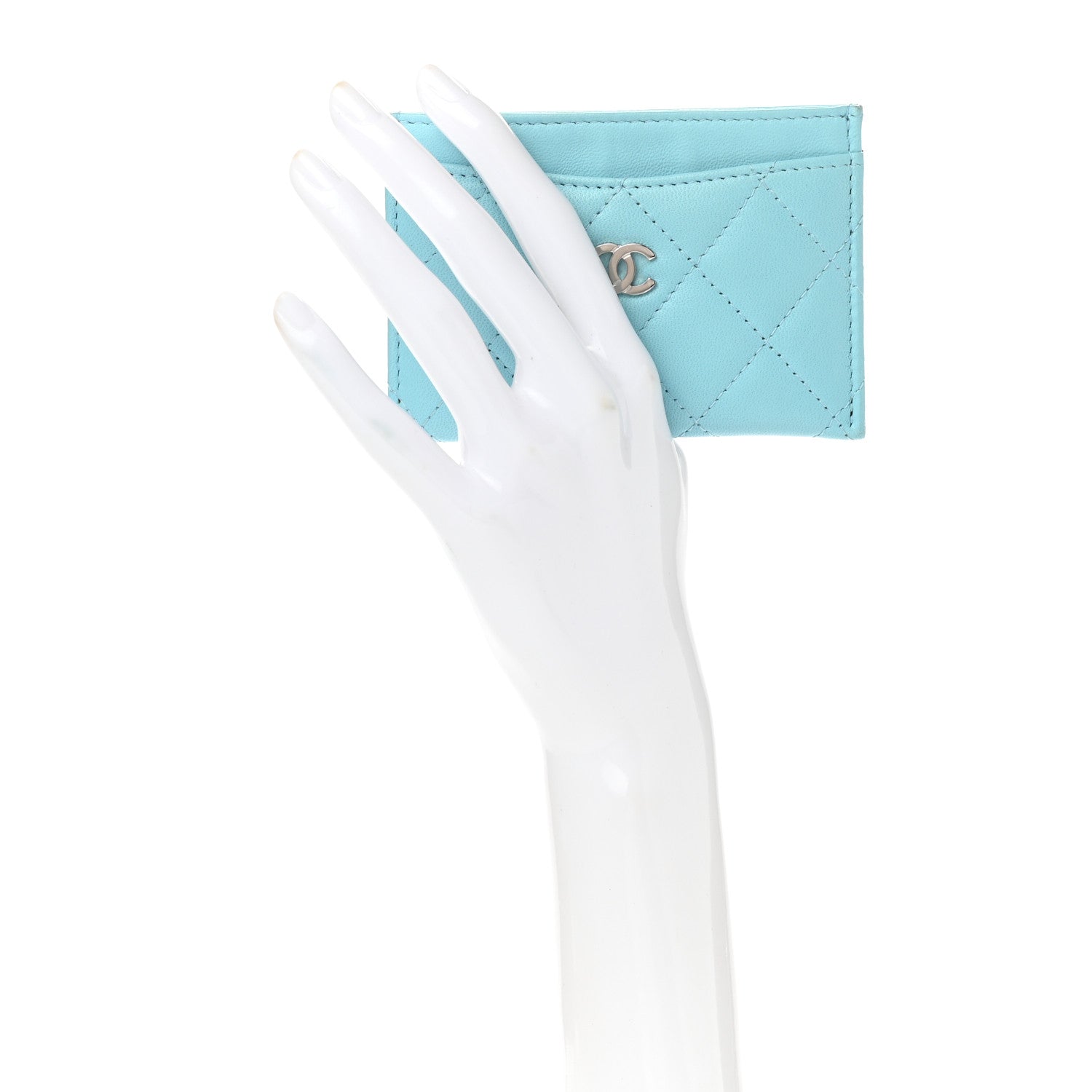 Chanel Lambskin Quilted Card Holder Neon Blue 2 of 9