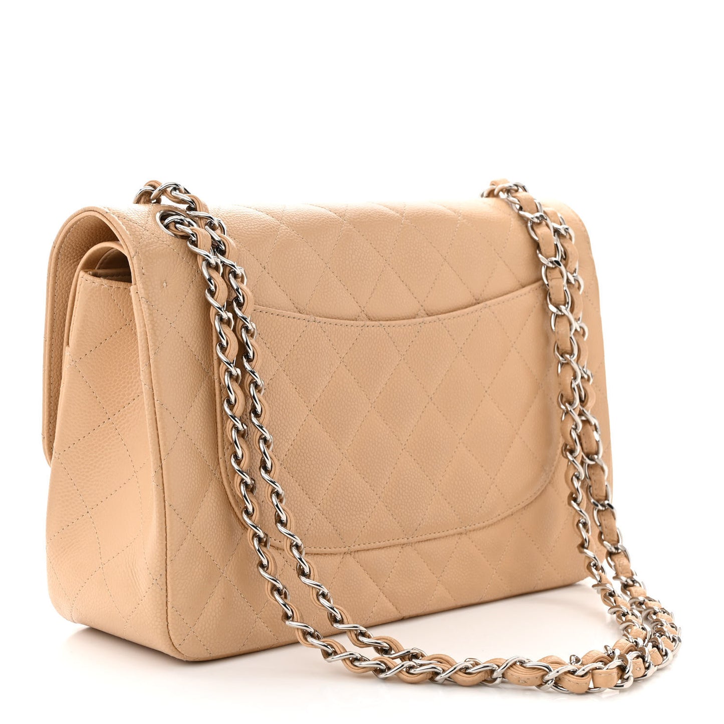 Caviar Quilted Jumbo Double Flap Beige