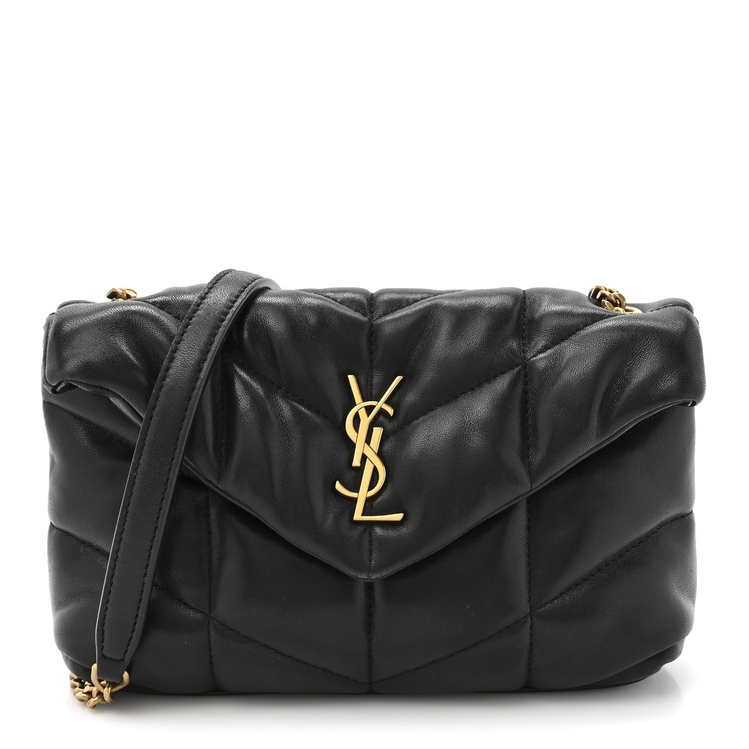 Saint Laurent Lambskin Quilted Toy Loulou Puffer Monogram Chain Satchel Black 1 of 15