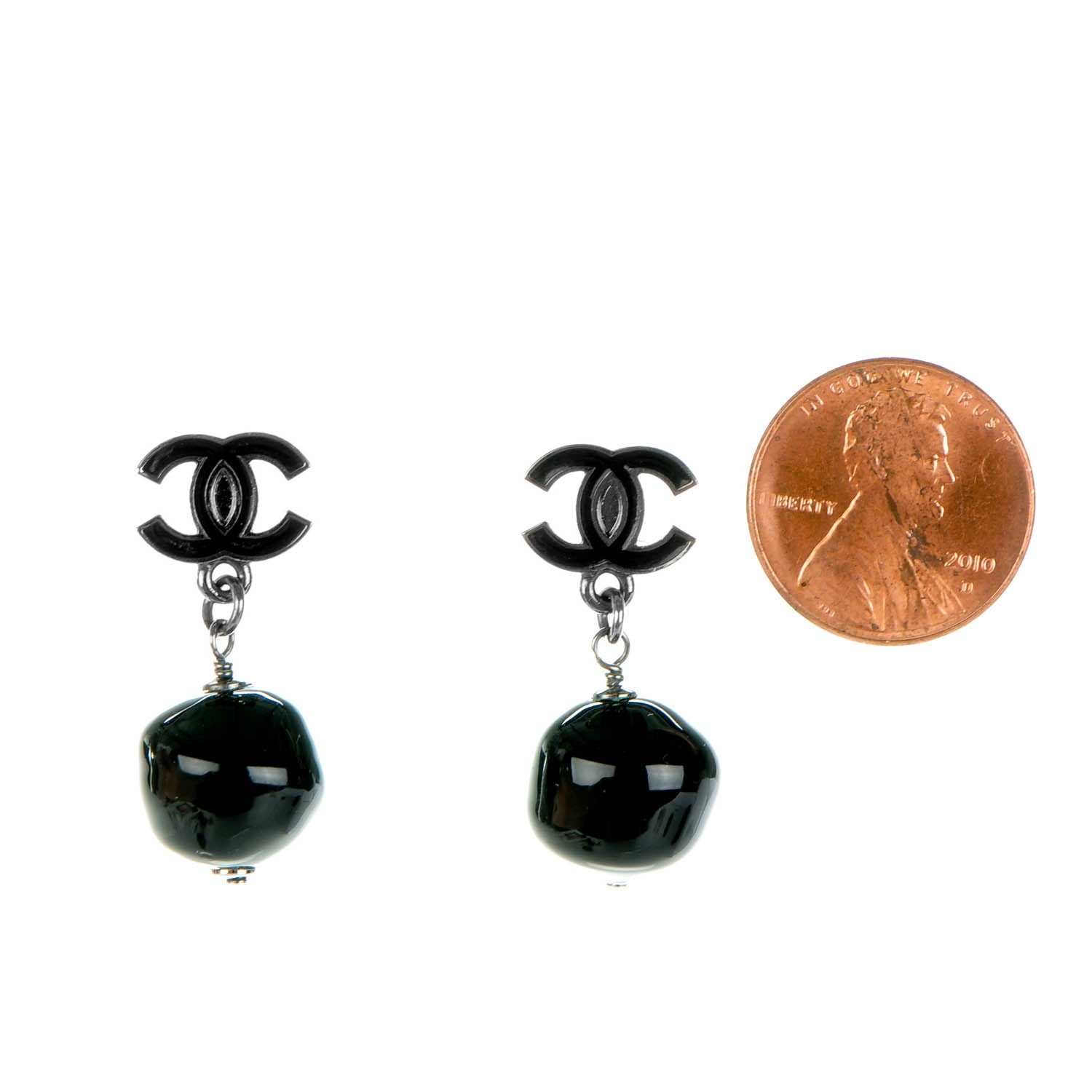Chanel Enamel Resin CC Drop Earrings Black 2 of 4