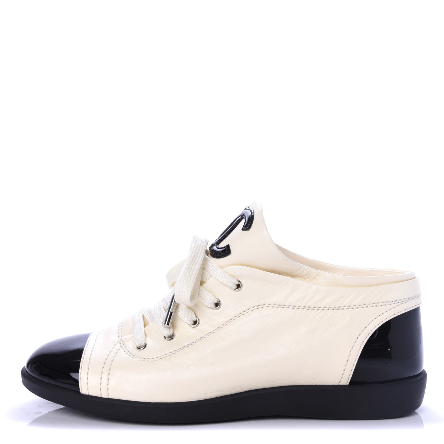 Chanel Lambskin Patent Calfskin CC Sneakers 39 White Black 1 of 9