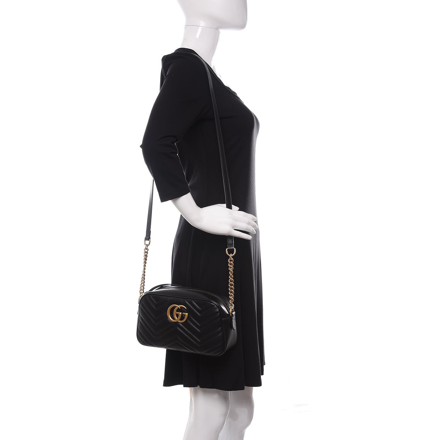 Gucci Calfskin Matelasse Small GG Marmont Chain Shoulder Bag Black 2 of 10