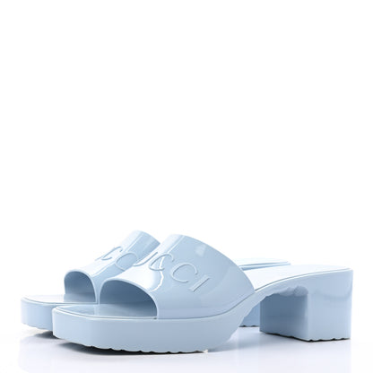 Gucci Rubber Gucci Logo Womens Platform 20/60mm Slide Sandals 42 Porcelain Light Blue 3 of 8