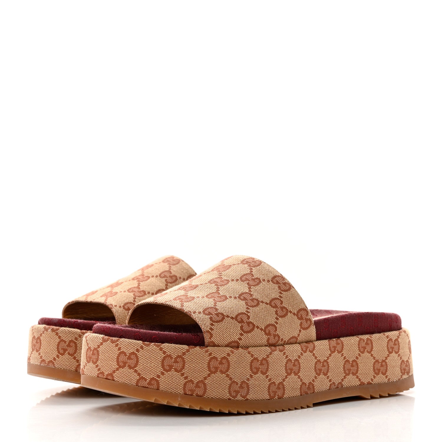 Gucci Canvas GG Monogram Angelina Platform Slide Sandals 39.5 Beige Ruggine 3 of 9