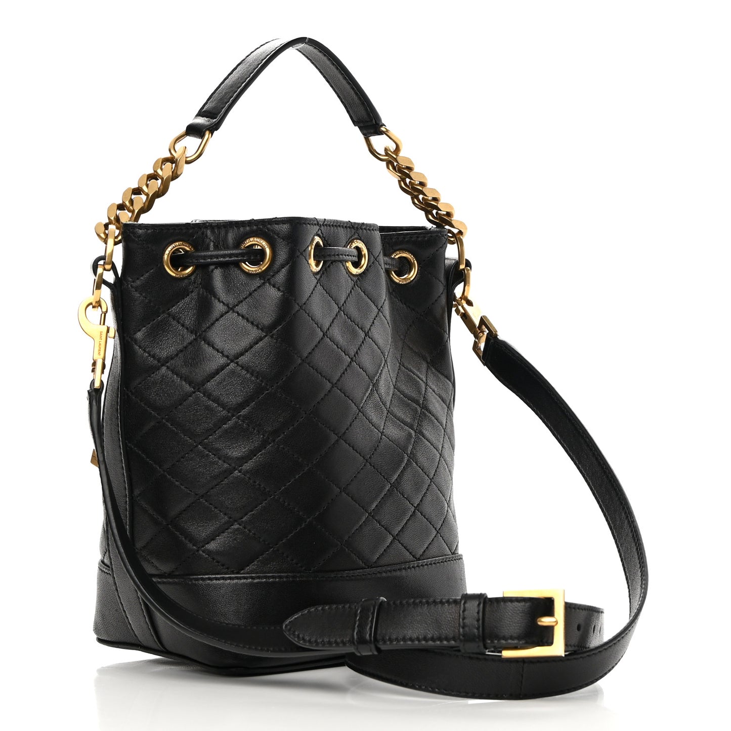 Lambskin Quilted Small Emmanuelle Bucket Bag Black
