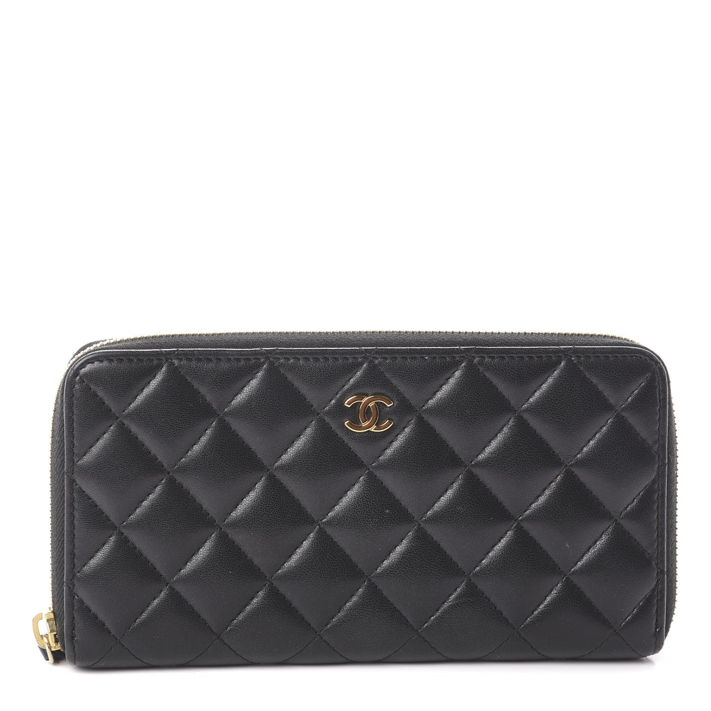 Lambskin Quilted Large Gusset Zip Around Wallet Black