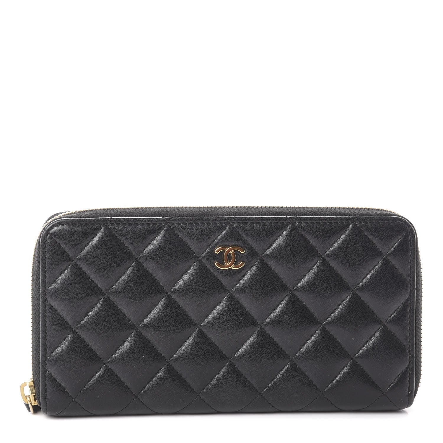 Chanel Lambskin Quilted Large Gusset Zip Around Wallet Black 1 of 7
