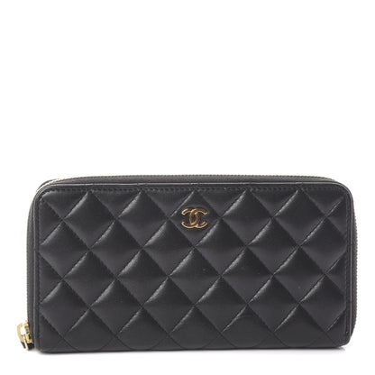 Chanel Lambskin Quilted Large Gusset Zip Around Wallet Black 1 of 7