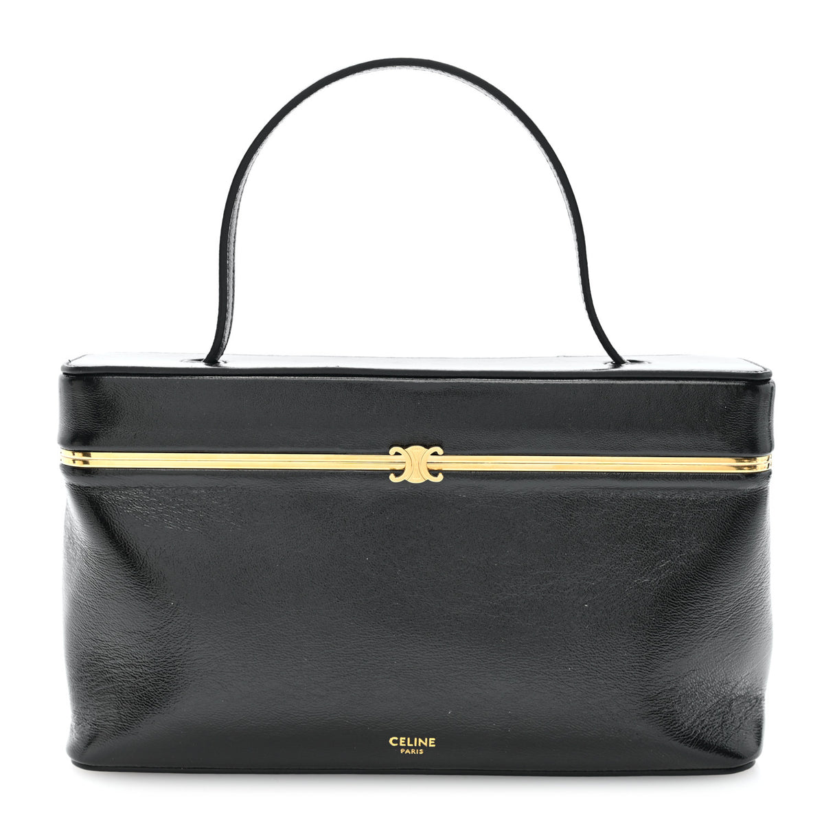 Glossy Lambskin Vanity Frame Rectangle Bag Black