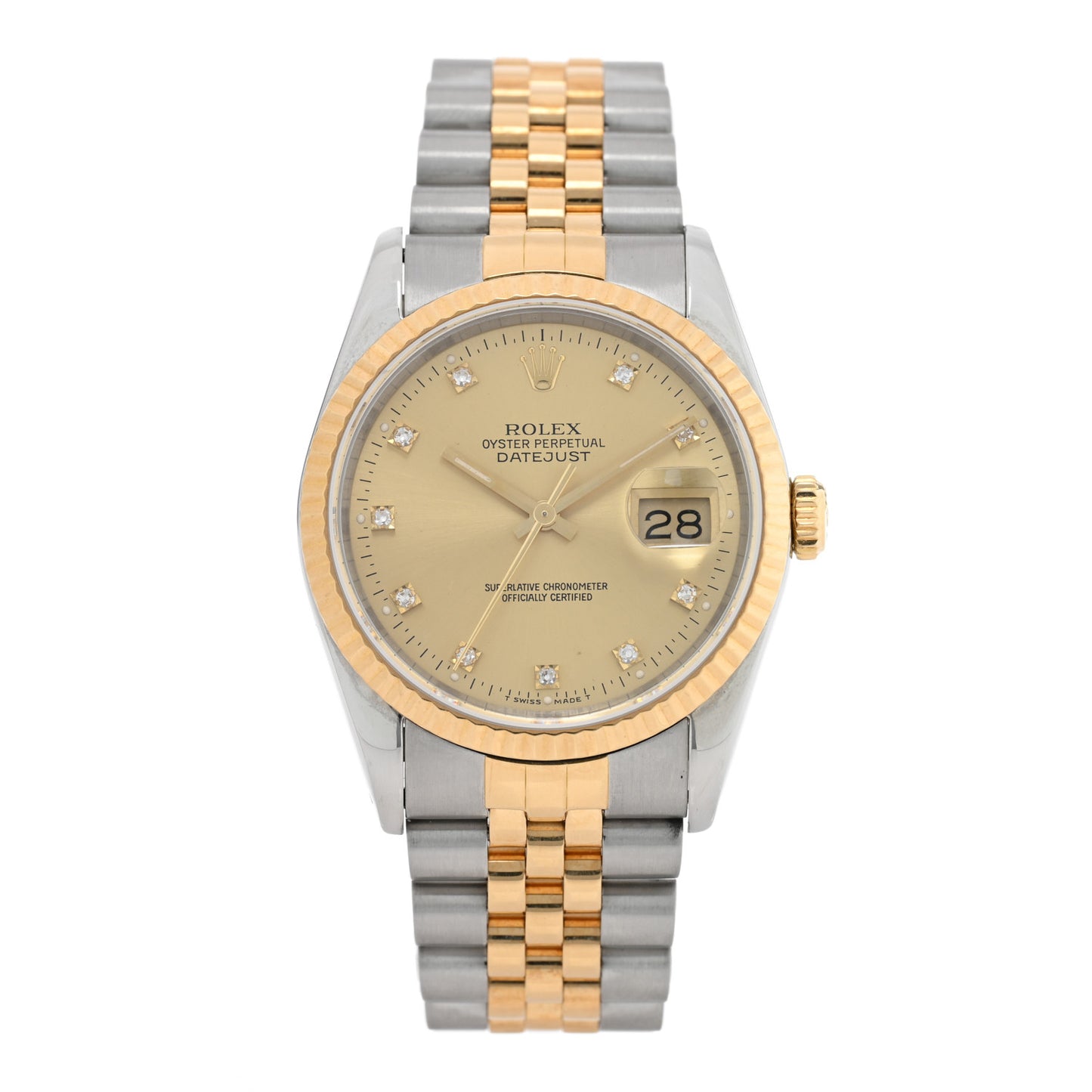 Stainless Steel 18K Yellow Gold Diamond 36mm Oyster Perpetual Datejust Watch Champagne 16233
