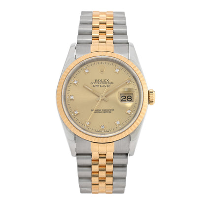 Rolex Stainless Steel 18K Yellow Gold Diamond 36mm Oyster Perpetual Datejust Watch Champagne 16233 1 of 5