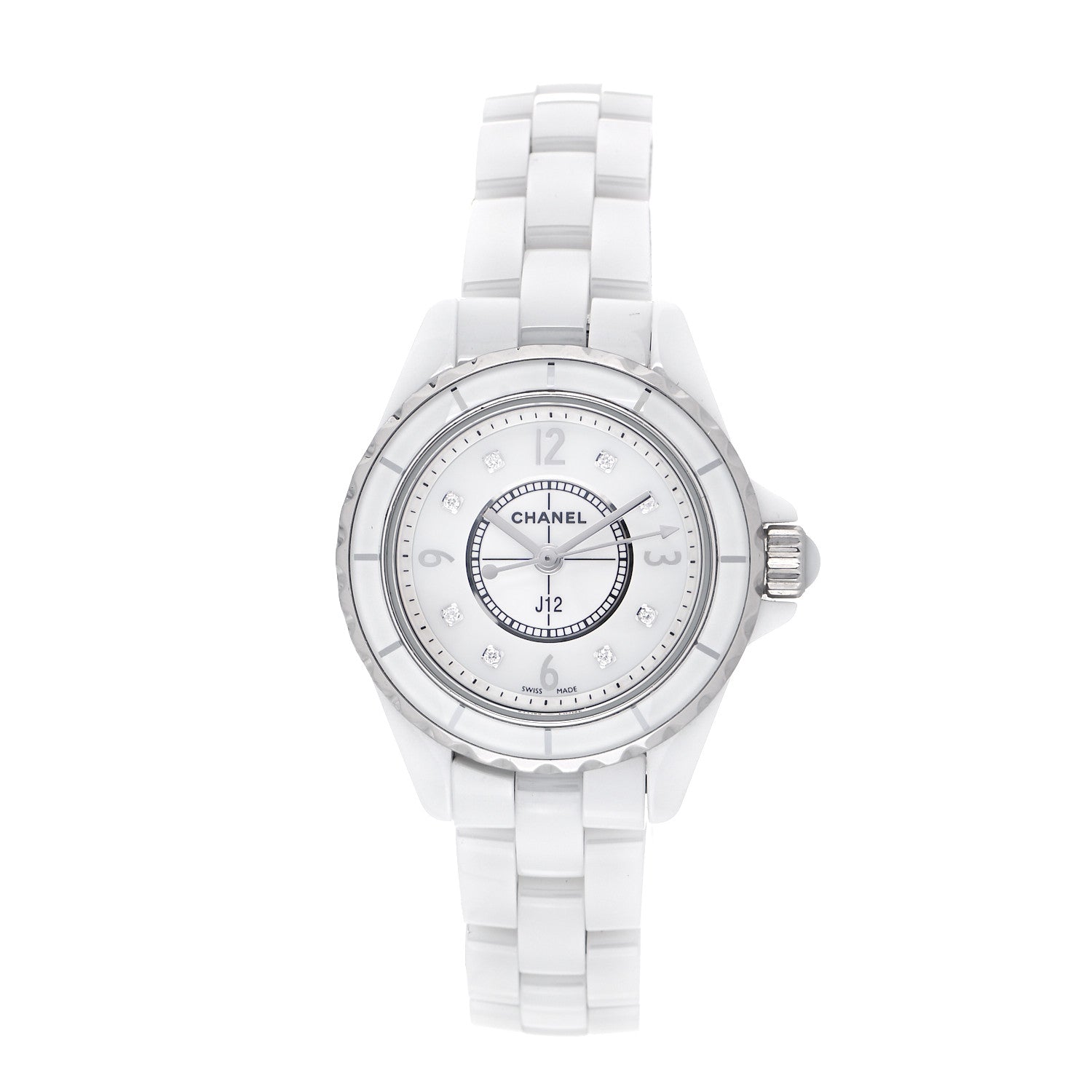 Chanel Stainless Steel Ceramic Diamond Mother of Pearl 29mm J12 Quartz Watch White 1 of 4
